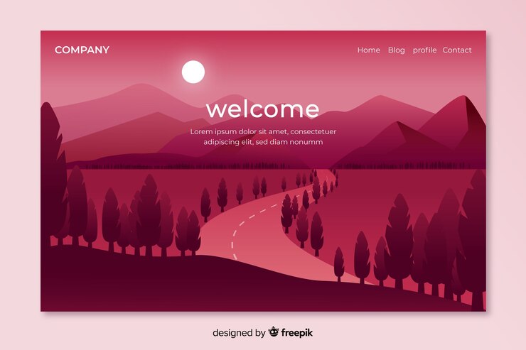 Free Vector welcome landing page template with landscape
