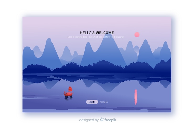 無料Vector 風景とようこそランディングページテンプレート