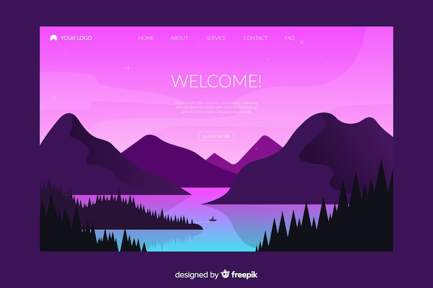 Free vector welcome landing page template with landscape