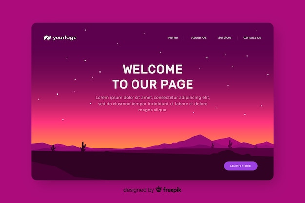 Free vector welcome landing page template with landscape