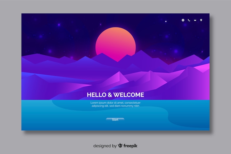 Free Vector welcome landing page template with landscape