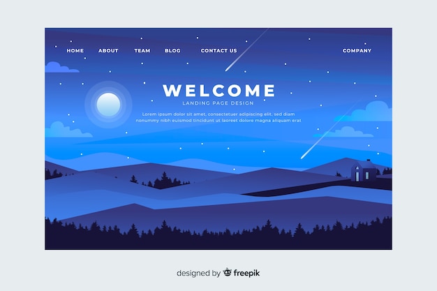 Free vector welcome landing page template with landscape