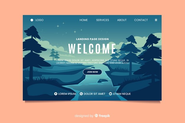 Welcome landing page template with landscape