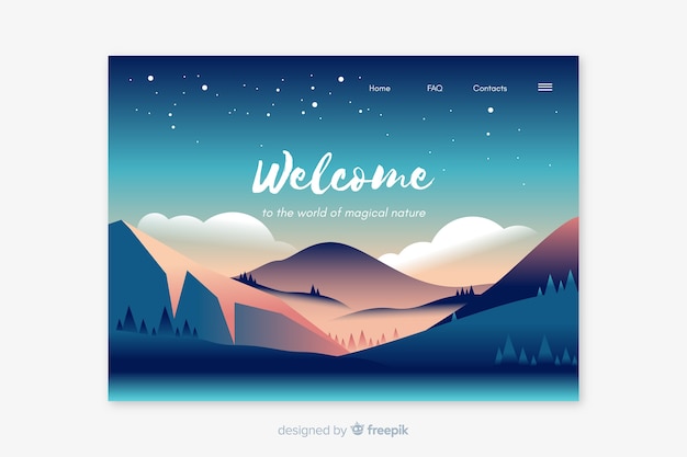 Free vector welcome landing page template with landscape