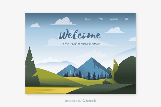 Free vector welcome landing page template with landscape