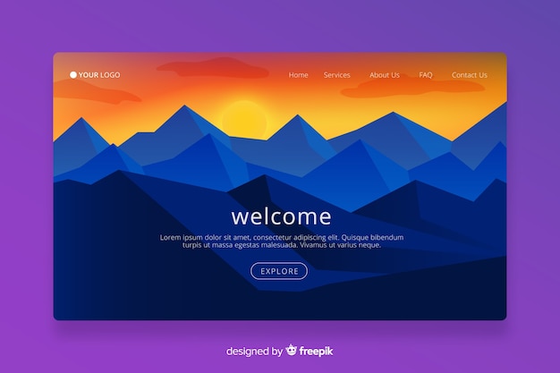 Free vector welcome landing page template with landscape