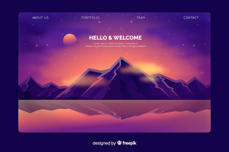 Free Vector welcome landing page template with landscape