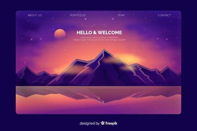 Welcome landing page template with landscape