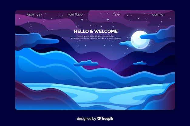 Free vector welcome landing page template with landscape