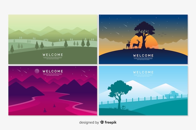 Free vector welcome landing page templates with landscape