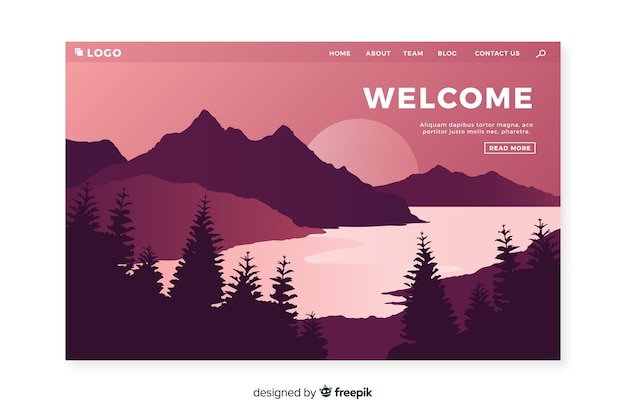 Free vector welcome landing page with gradient landscape