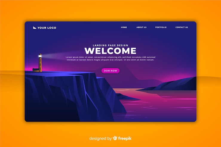 Free Vector welcome landing page with gradient landscape