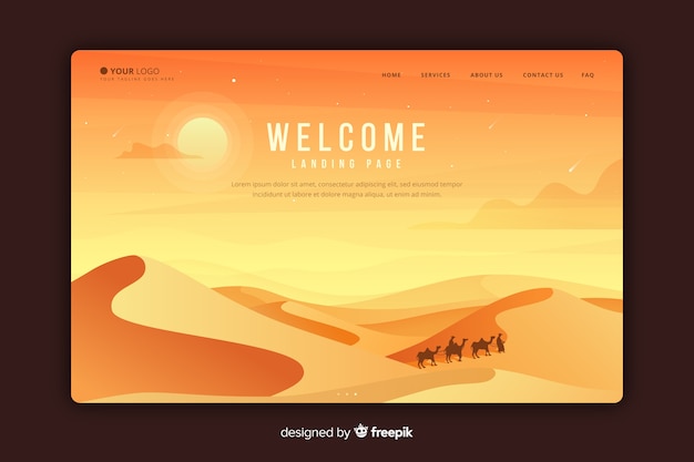 Free vector welcome landing page with gradient landscape