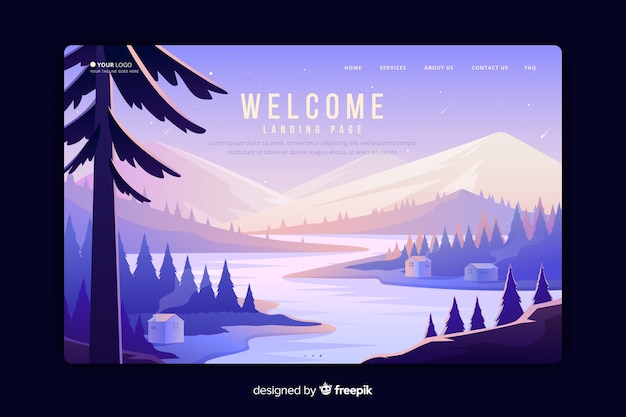 Free vector welcome landing page with gradient landscape