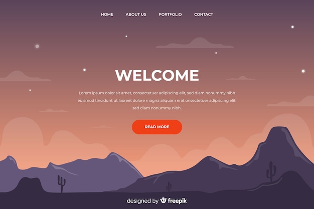 Welcome landing page with mountains