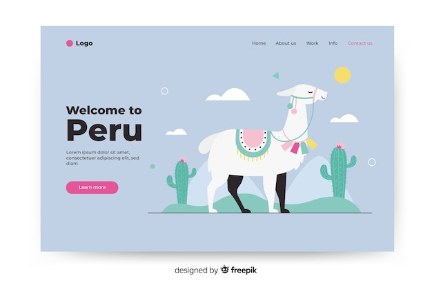 Free vector welcome to peru landing page with illustrations