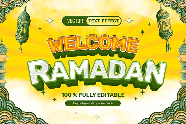 Vettore gratuito effetto di testo di benvenuto al ramadan