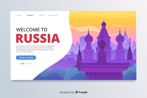 Free vector welcome to russia landing page