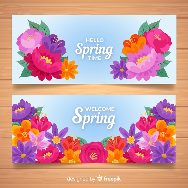 Free vector welcome spring banners