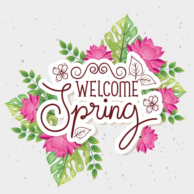 Welcome spring with flowers and leaves decoration