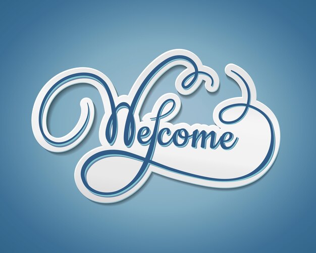 Welcome sticker with swirling text with a paper effect and shadow