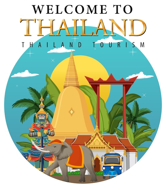 Free vector welcome to thailand banner and landmarks