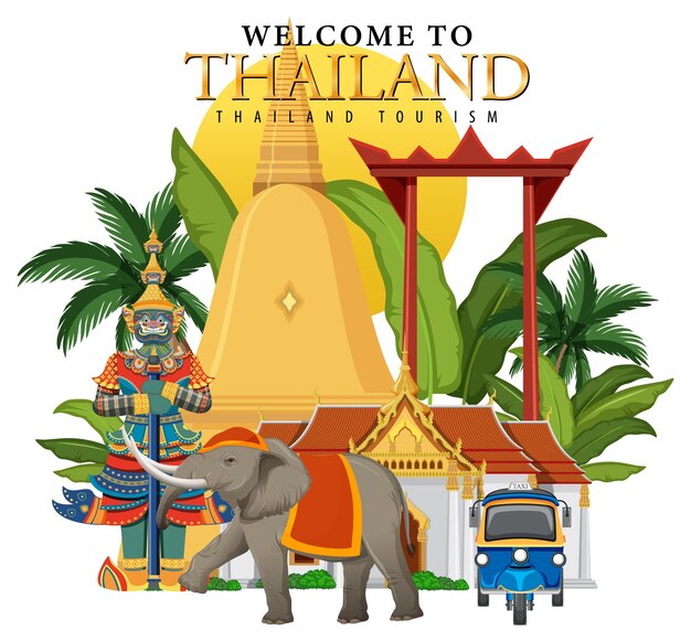 Welcome to Thailand banner and landmarks