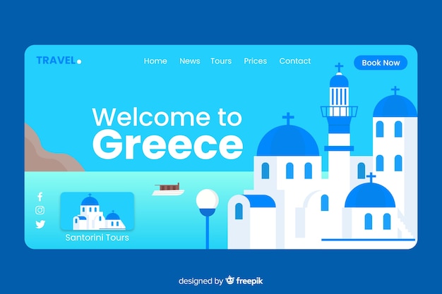 Бесплатное векторное изображение Добро пожаловать на целевую страницу греции