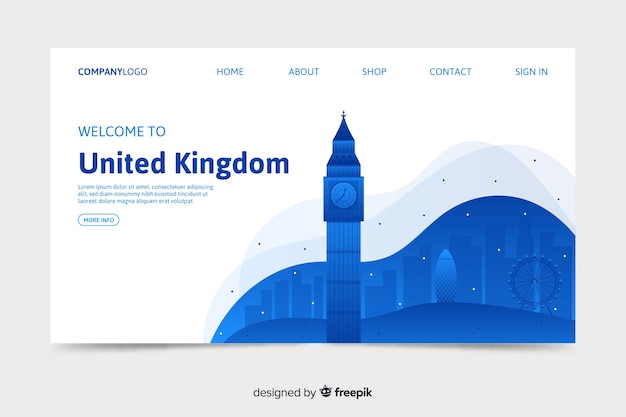 Free vector welcome to united kingdom landing page template