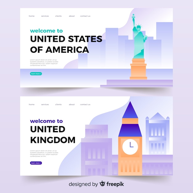 Free vector welcome to the us / uk  landing page