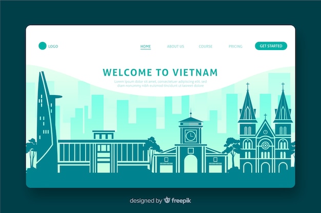 Welcome to vietnam landing page flat design