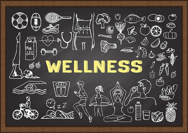 Wellness elements on chalkboard