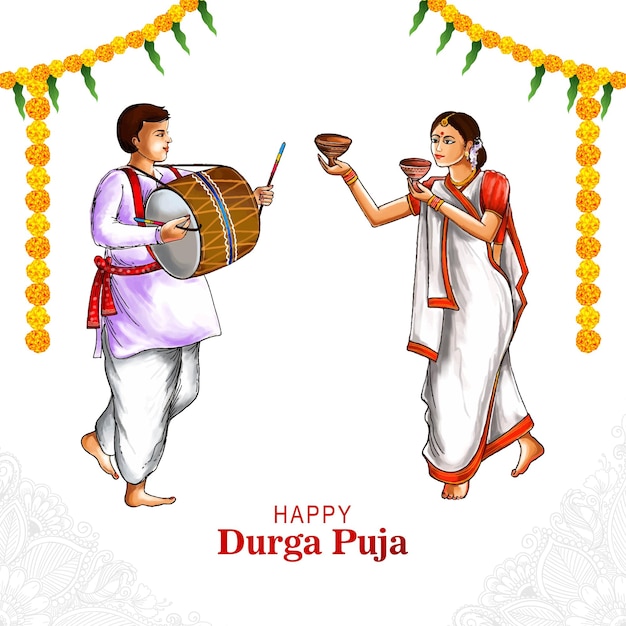 Free vector west bengal durga puja celebration card background