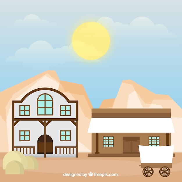 Free vector western background with carriage and several saloons