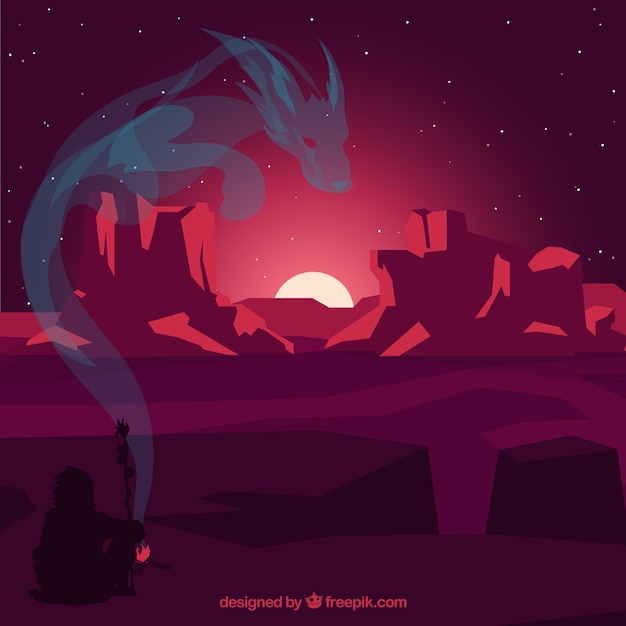 Western background with silhouette of a dragon