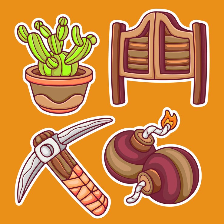 Free Vector western cowboy sticker icons hand drawn coloring vector