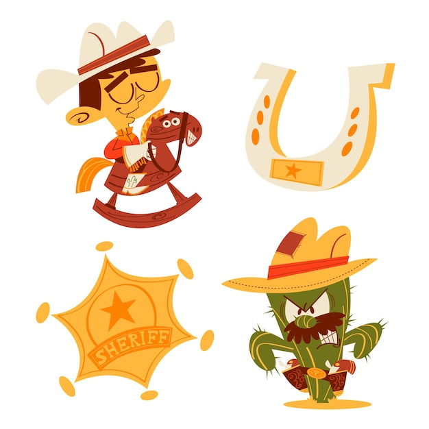 Western sticker collection in cartoon style