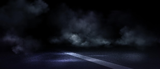 Free vector wet asphalt road with mark line covered in smoke