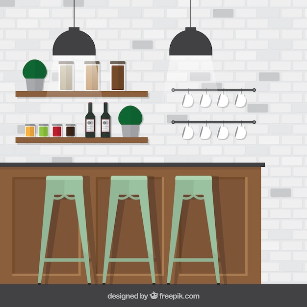 Wet bar with brick wall