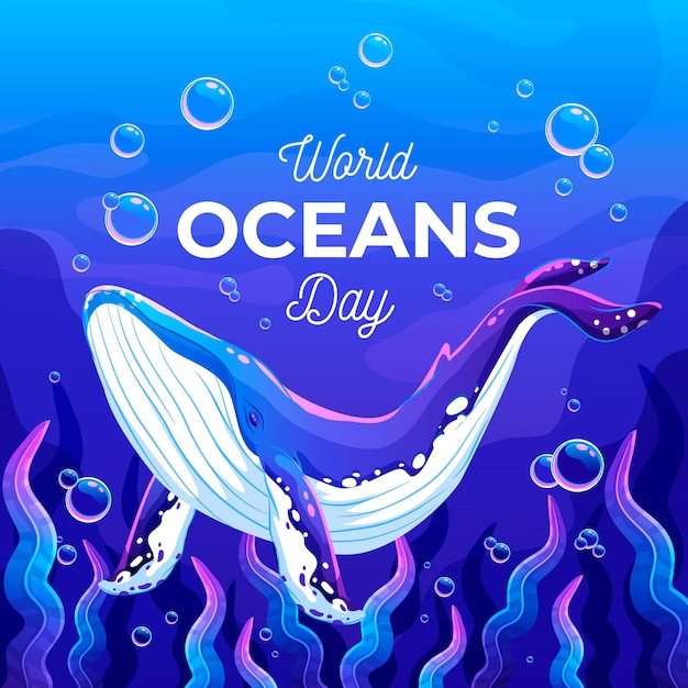 Free vector whale and corals world ocean day