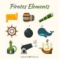 Free vector whale and elements set of pirate adventures