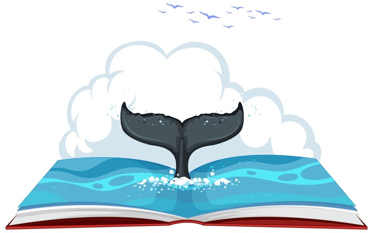 Free Vector whale tale emerging from book