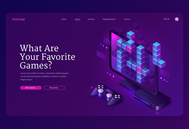 Free Vector What You Favorite Games Banner Video And Online Games Development Digital Gadgets For Players Landing Page With Isometric Computer Monitor Console And Joystick