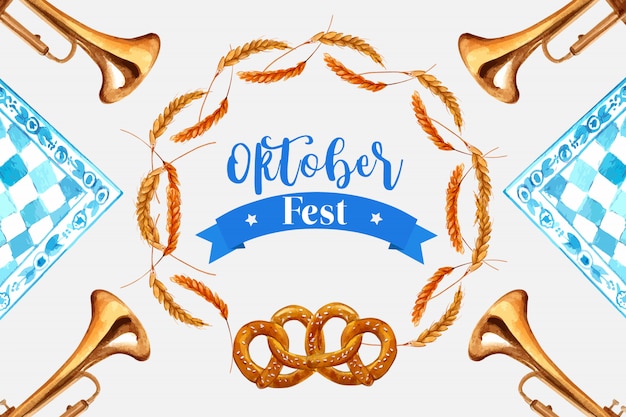 Free vector wheat, barley and pretzel frame design for oktoberfest banner