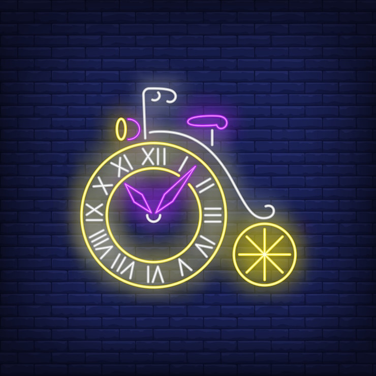 Free Vector wheel shaped clock neon sign