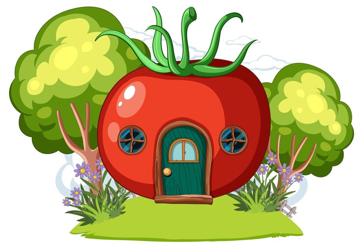 Free Vector whimsical tomato house in nature