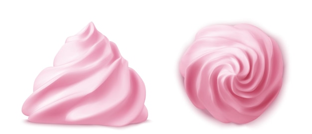 Free vector whipped pink cream swirl or meringue side view 3d