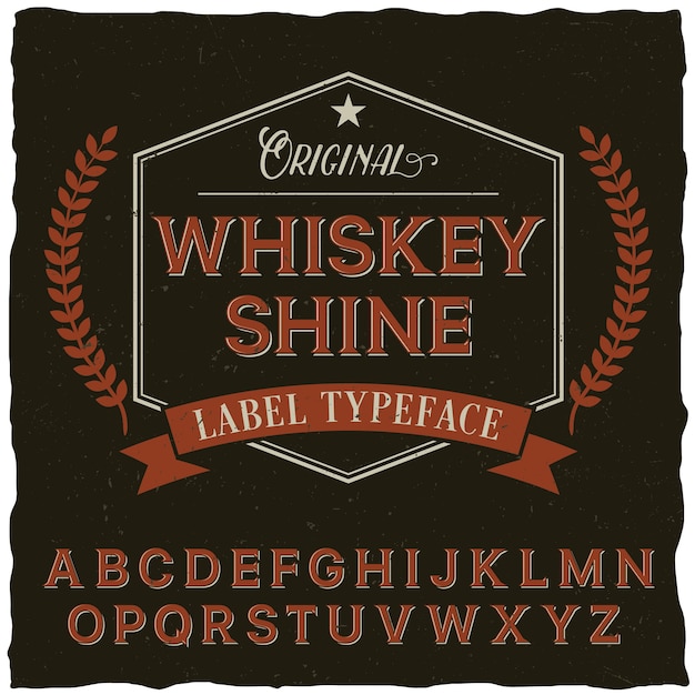 Плакат шрифта whisky shine с украшением и лентой в винтажном стиле