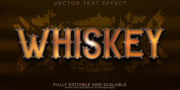 Бесплатное векторное изображение Редактируемый напиток с эффектом виски и стиль текста в пабе