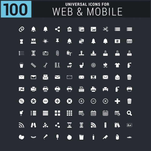 White 100 universal web icons set